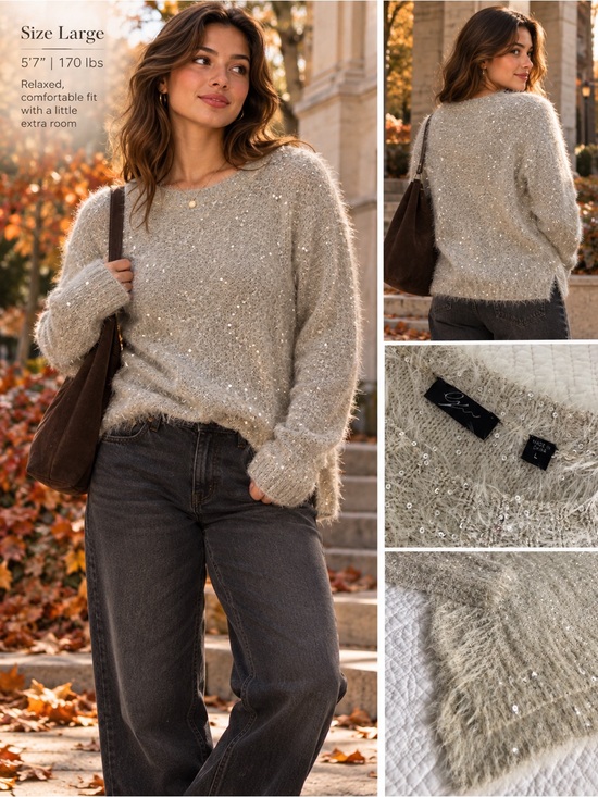 Sweaters - Boutique Fuzzy & Sequin Sweater